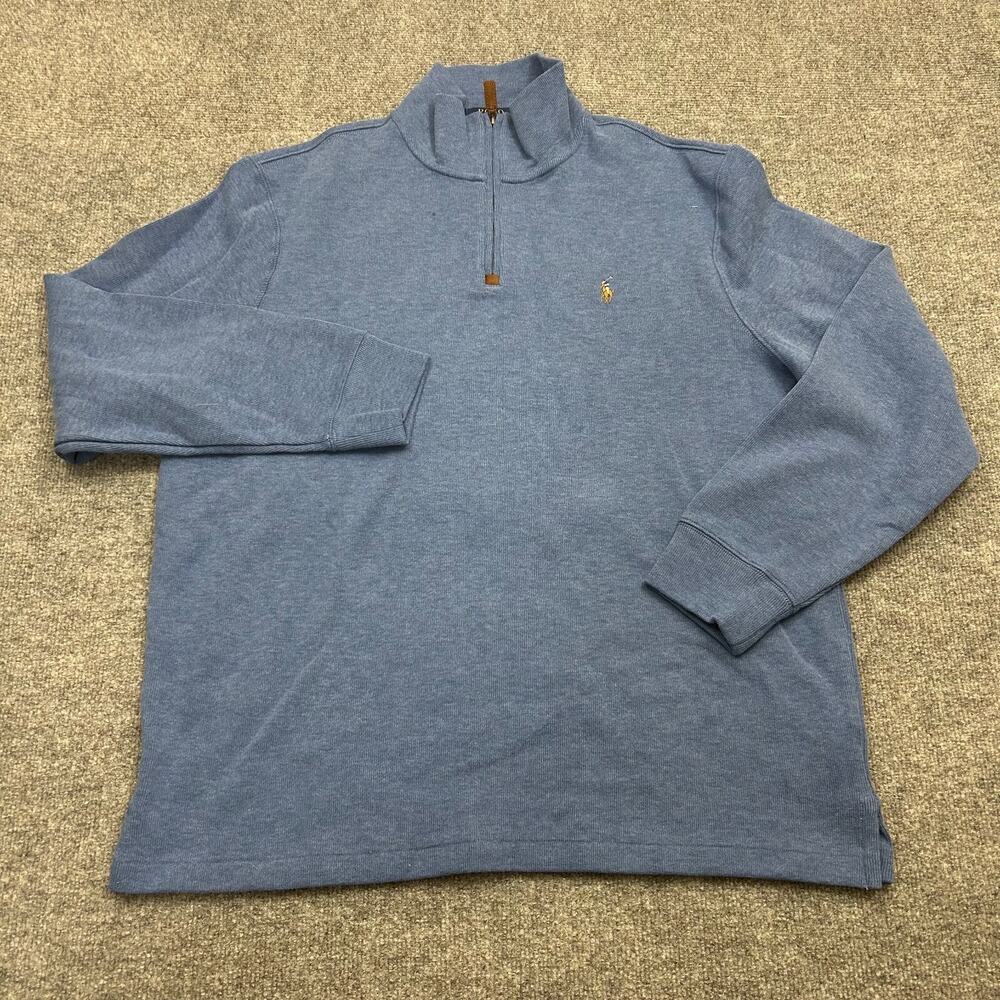 Polo Ralph Lauren Mens XL Blue 1/4 Zip Pullover Sweatshirt Cotton Knit Pony Logo
